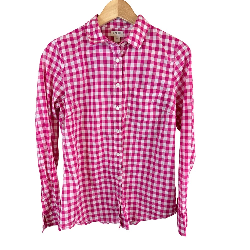 J. Crew Outlet Gingham Shirt Women S Pink Signature Fit Lightweight Cotton